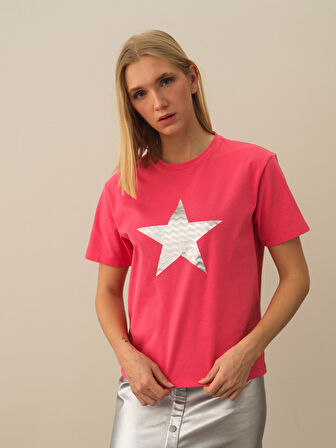 Xint Pembe Pamuk Dokulu Oversize Tişört