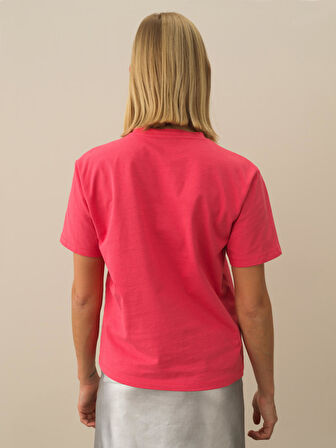 Xint Pembe Pamuk Dokulu Oversize Tişört