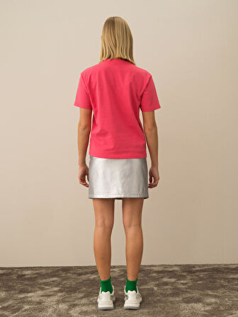 Xint Pembe Pamuk Dokulu Oversize Tişört