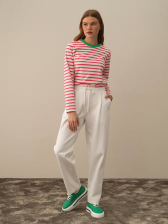 Xint Kırık Beyaz Pamuk Dokulu Regular Fit Sweat Pantolon