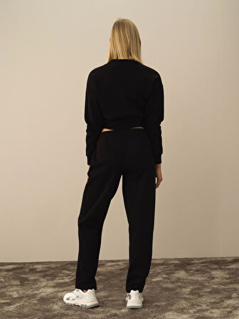 Xint Siyah Pamuk Dokulu Regular Fit Sweat Pantolon