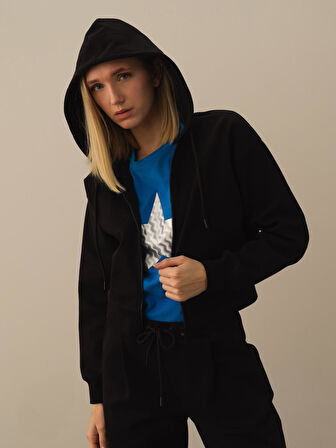 Xint Siyah Pamuk Dokulu Regular Fit Sweatmont