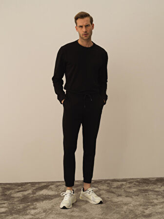 Xint Siyah Pamuk Dokulu Regular Fit Sweat Pantolon