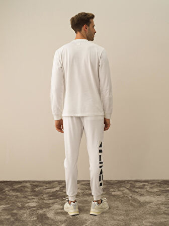 Xint Kırık Beyaz Pamuk Dokulu Regular Fit Uzun Kollu Tişört