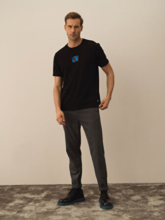 Xint Siyah Pamuk Dokulu Regular Fit Tişört