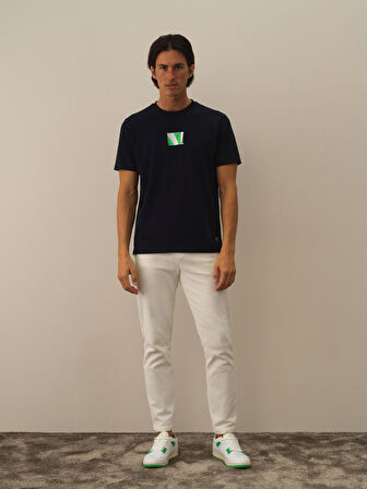 Xint Lacivert Pamuk Dokulu Regular Fit Tişört