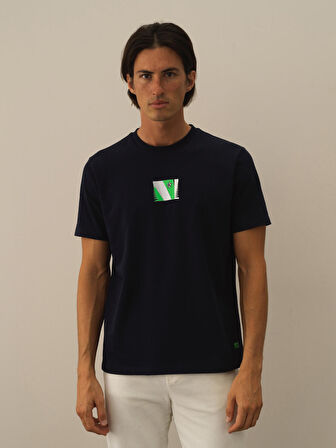 Xint Lacivert Pamuk Dokulu Regular Fit Tişört