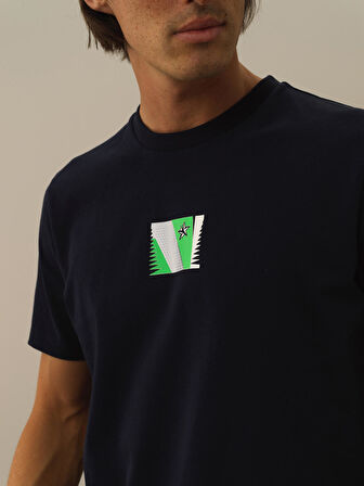 Xint Lacivert Pamuk Dokulu Regular Fit Tişört