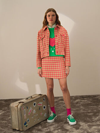 Xint Pembe Işıltılı Lurex Detaylı Oversize Ceket