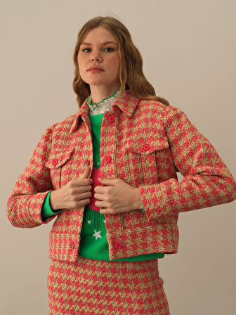 Xint Pembe Işıltılı Lurex Detaylı Oversize Ceket