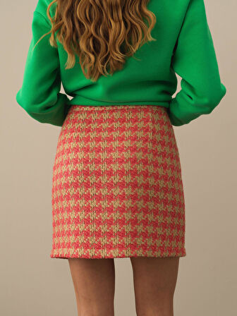 Xint Pembe Işıltılı Lurex Detaylı Regular Fit Etek