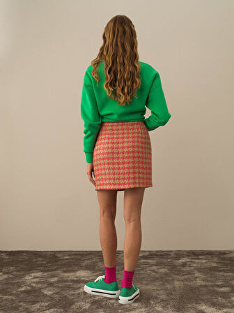 Xint Pembe Işıltılı Lurex Detaylı Regular Fit Etek