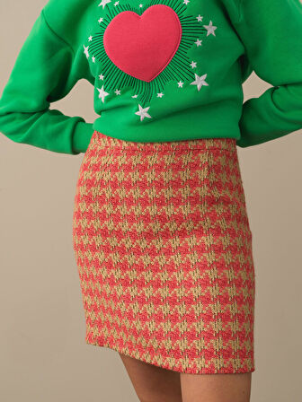 Xint Pembe Işıltılı Lurex Detaylı Regular Fit Etek