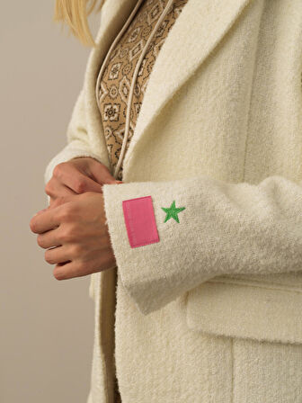 Xint Ekru Doğal Yün Dokulu Oversize Ceket