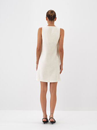 Xint Ekru Doğal Yün Dokulu Regular Fit Elbise