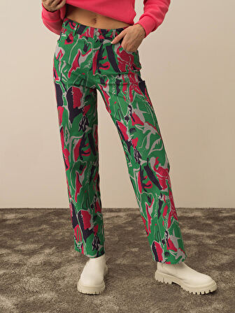 Xint Yeşil Pamuk Dokulu Regular Fit Pantolon