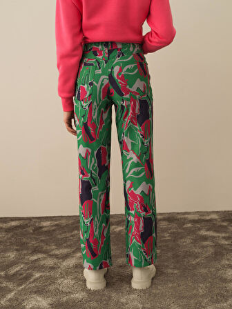 Xint Yeşil Pamuk Dokulu Regular Fit Pantolon