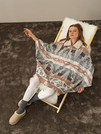 Xint Gri Pamuk Dokulu Oversize Panço