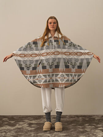 Xint Gri Pamuk Dokulu Oversize Panço