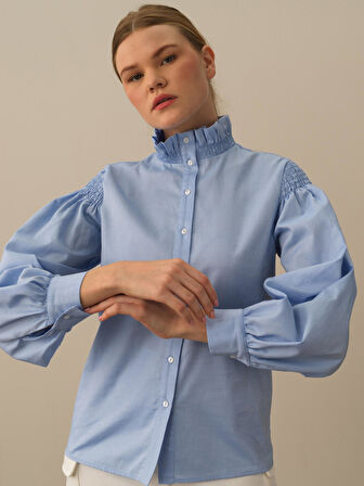 Xint Mavi Pamuk Dokulu Regular Fit Gömlek