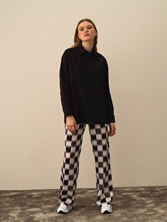 Xint Siyah Pamuk Dokulu Oversize Gömlek