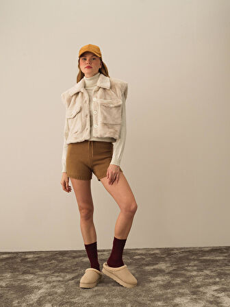 Xint Ekru Formunu Koruyan Oversize Yelek