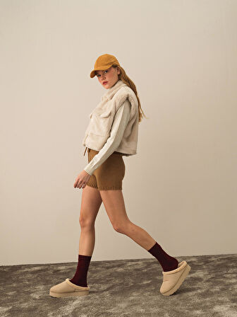 Xint Ekru Formunu Koruyan Oversize Yelek