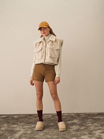 Xint Ekru Formunu Koruyan Oversize Yelek