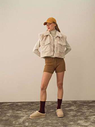 Xint Ekru Formunu Koruyan Oversize Yelek