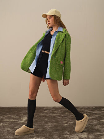 Xint Yeşil Pamuk Dokulu Regular Fit Ceket