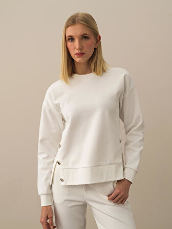 Xint Kırık Beyaz Pamuk Dokulu Oversize Sweatshirt