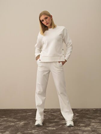 Xint Kırık Beyaz Pamuk Dokulu Oversize Sweatshirt