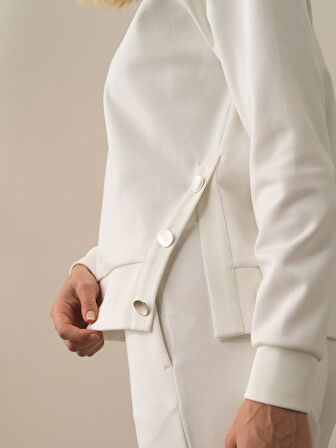 Xint Kırık Beyaz Pamuk Dokulu Oversize Sweatshirt