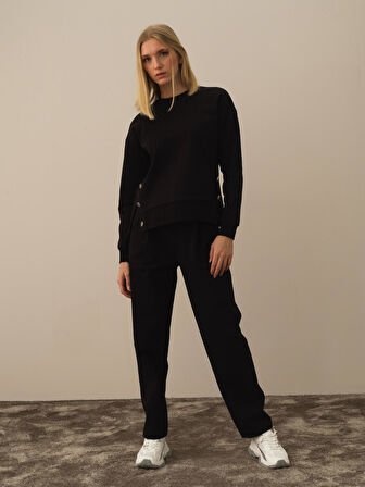 Xint Siyah Pamuk Dokulu Oversize Sweatshirt