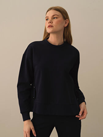 Xint Lacivert Pamuk Dokulu Oversize Sweatshirt