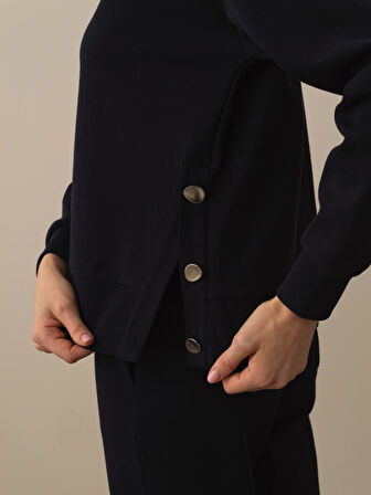 Xint Lacivert Pamuk Dokulu Oversize Sweatshirt