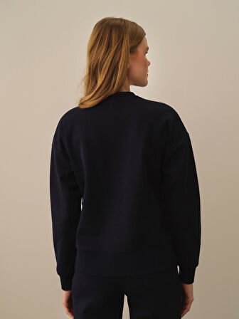 Xint Lacivert Pamuk Dokulu Oversize Sweatshirt