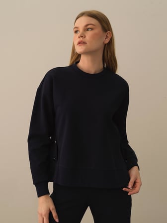 Xint Lacivert Pamuk Dokulu Oversize Sweatshirt