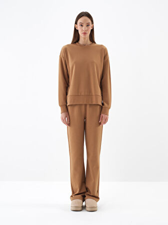 Xint Camel Pamuk Dokulu Oversize Sweatshirt