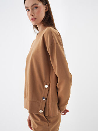 Xint Camel Pamuk Dokulu Oversize Sweatshirt