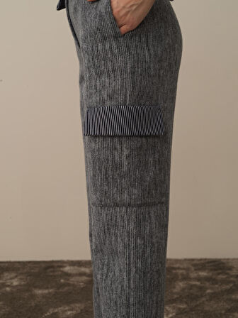 Xint Koyu Gri Pamuk Dokulu Oversize Kargo Pantolon
