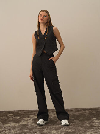 Xint Siyah Pamuk Dokulu Regular Fit Yelek