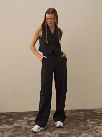 Xint Siyah Pamuk Dokulu Regular Fit Yelek