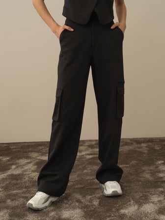 Xint Siyah Pamuk Dokulu Regular Fit Kargo Pantolon