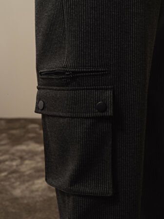 Xint Siyah Pamuk Dokulu Regular Fit Kargo Pantolon