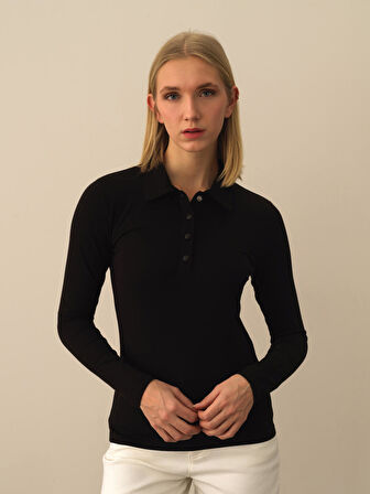 Xint Siyah Modal Dokulu Slim Fit Uzun Kollu Tişört