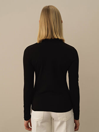 Xint Siyah Modal Dokulu Slim Fit Uzun Kollu Tişört