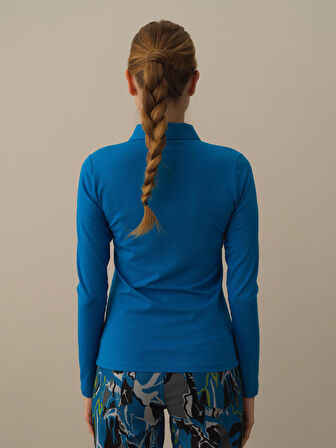 Xint Mavi Modal Dokulu Slim Fit Uzun Kollu Tişört