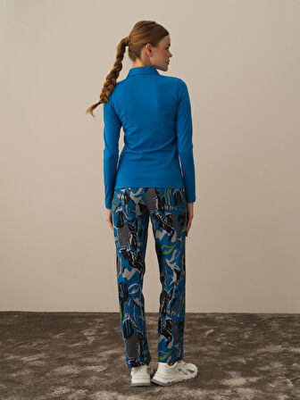 Xint Mavi Modal Dokulu Slim Fit Uzun Kollu Tişört