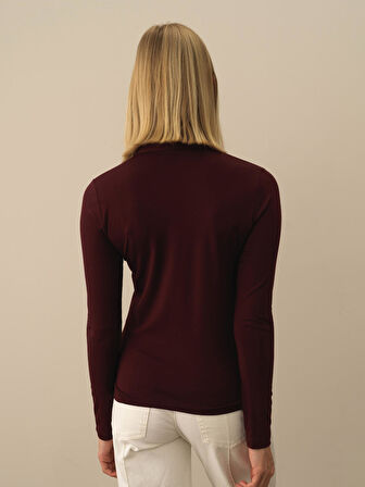 Xint Bordo Modal Dokulu Slim Fit Uzun Kollu Tişört